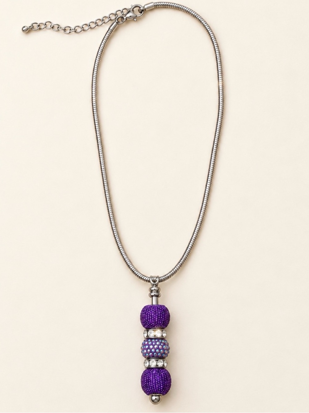Sparkling Purple Beaded Necklace | Sterling Silver Chain